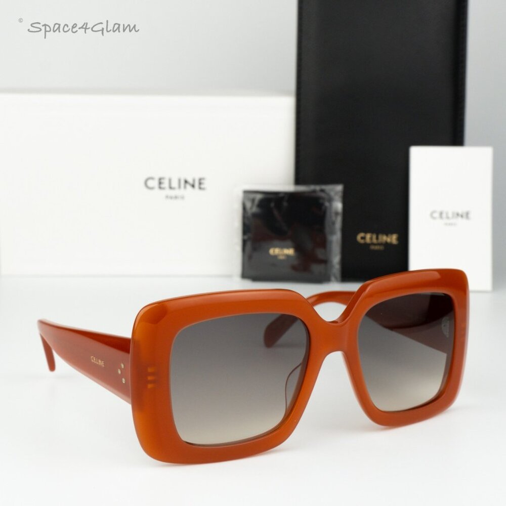 BRAND NEW Celine CL40263I 42F Shiny Orange Gradient Brown Geometric Sunglasses - Picture 4 of 8